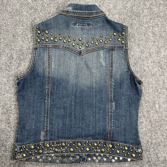 Stetson Western Wear Vest Womens Small Studded Button Front Pockets Cotton - Picture 2 of 7
